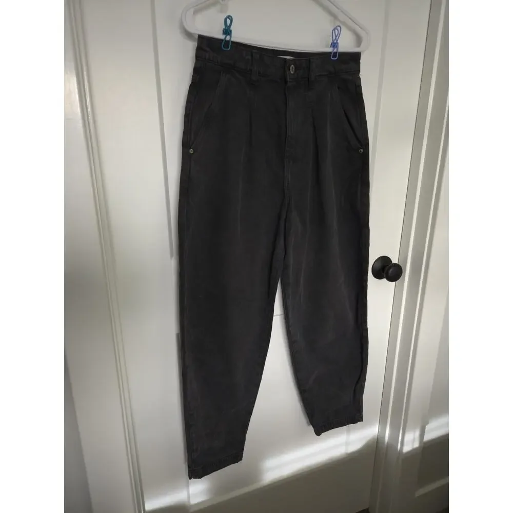 ZARA Black Acid Wash Tapered Mom Jeans Women’s 4 High Rise Barrel Leg